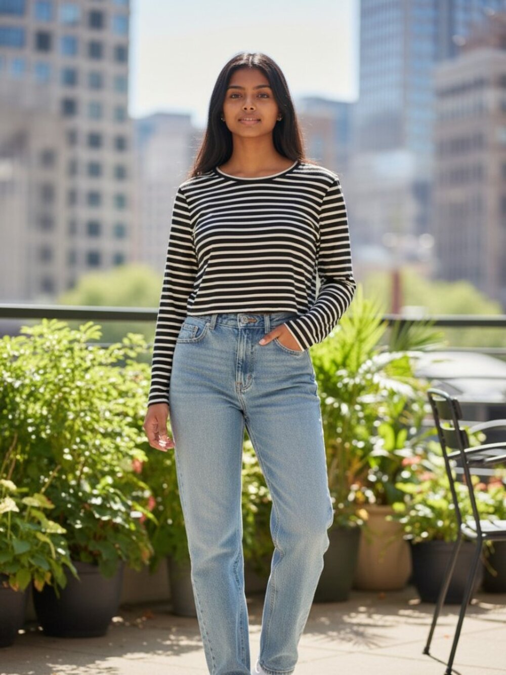Jackson Rowe Striped Long Sleeve Crew Neck Top - Size Large
